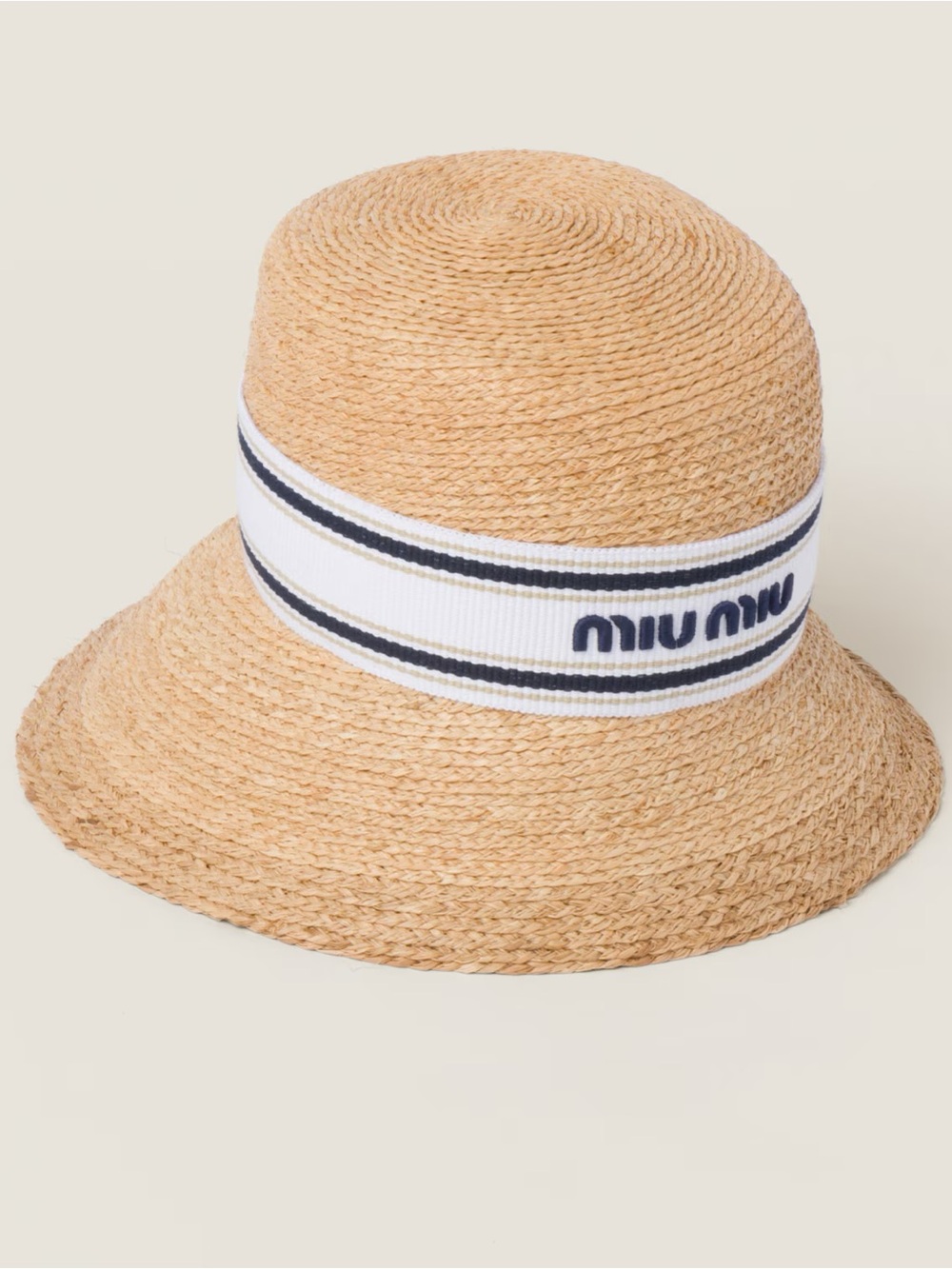 Miu Miu Raffia Woven Fabric Bucket Hat Natural Bianco Size Medium